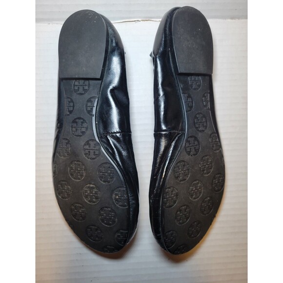 Tory Burch Leather Ballet Flats Women’s Size 7.5 Silver Medallion Black Slip Ons - Picture 9 of 9